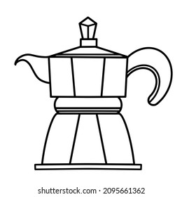 Geyser coffee maker vector icon. Hand-drawn illustration isolated on white backdrop. Italian moka pot for brewing arabica, robusta drinks. Kitchen appliance sketch. Simple line art for decoration