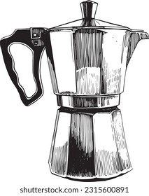 Geyser coffee maker. Ilustración vectorial. Dibujado a mano. Aislado sobre fondo blanco. 