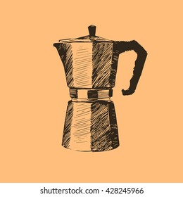 Geyser coffee maker. Vector illustration with geyser coffee maker in sketch funny style.