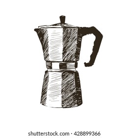 Geyser coffee maker. Vector illustration with geyser coffee maker in sketch funny style.