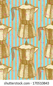 Geyser coffee maker, vector seamless pattern