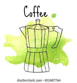 geyser coffee sketch, hand drawing style. vector illustration
