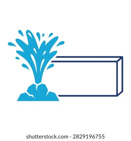 Geyser erupting water icon with empty rectangular sign for text