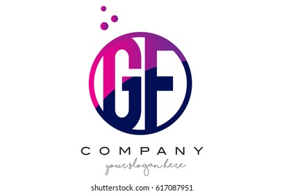 GF G F Circle Letter Logo Design with Purple Magenta Dots Bubbles Vector Illustration