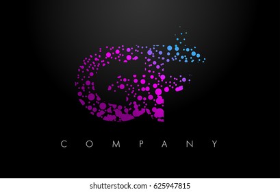 GF G F Letter Logo with Purple Blue Particles and Bubble Dots Design Vector.
