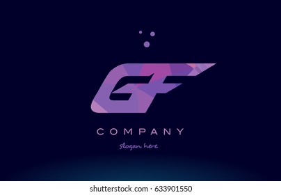 gf g f polygon polygonal letter alphabet text pink purple dots creative company logo vector icon design template