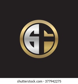 GF initial letters circle elegant logo golden silver black background