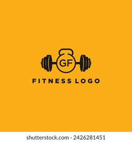 GF initial monogram for fitnes or gym logo with creative barbell design