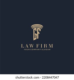 Logotipo inicial de la firma de abogados en monograma GF con diseño de hitos