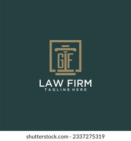 Logotipo de monograma inicial de GF para la firma de abogados con diseño de hitos en cuadrado creativo
