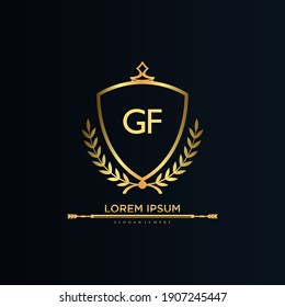 GF Letter Initial with Royal Template.elegant with crown logo vector, Creative Lettering Logo Vector Illustration.