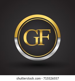 GF Letter logo in a circle, gold and silver colored. Vector design template elements for your business or company identity.