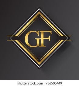 GF Letter logo in a square shape gold and silver colored geometric ornaments.