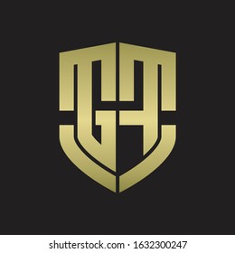 GF Logo monogram with emblem shield shape design isolated gold colors on black background