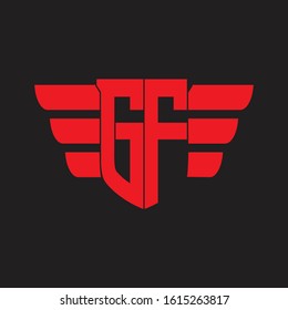 GF Logo monogram with emblem and wings element design template on red colors