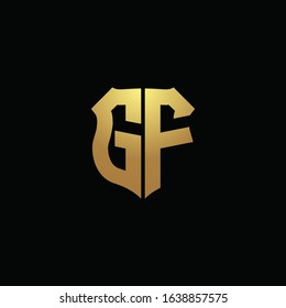 GF logo monogram with gold colors and shield shape design template