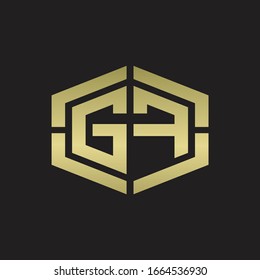 GF Logo monogram with hexagon shape and piece line rounded design tamplate on gold colors
