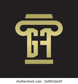 GF Logo monogram with pillar style design template with gold colors