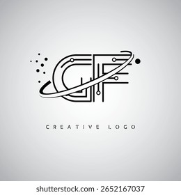 GF Orbit Monogram Logo - Futuristic Minimal Letter mark with Circular Line Art, Tech-Inspired Dots and Space Motion Concept for Modern Branding Identity (Logotipo de Monograma de Órbita GF - marca de letra mínima futurista com arte circular, pontos inspirados na tecnologia e conceito de movimento espacial para identidade de marca moderna)