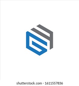 GF unique monogram style logo design with blue and grey.