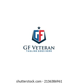 Gf veteran logo shield star emblem design for corporate brand identity