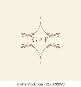 Letras iniciales del logotipo de boda GF en un diseño profesional de alta calidad que se imprimirán en cualquier medio impreso