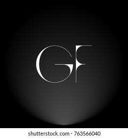GF White thin minimalist LOGO Design with Highlight on Black Background.