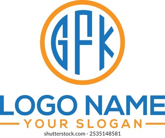Diseño del logotipo de la letra GFK. Letra GFK en forma de círculo. Logotipo de diseño de Vector 