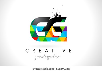 GG G G Letter Logo with Colorful Vivid Triangles Texture Design Vector Illustration.