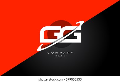 gg g g  red black white technology swoosh alphabet company letter logo design vector icon template 