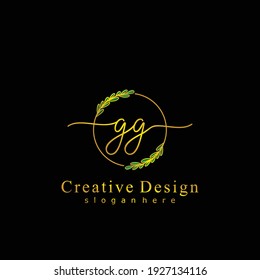 GG Initial calligraphy handwritten logo. Handwritten alphabet in the logo template. Letters and Alphabet for signature, wedding, fashion, floral and botanical logo design 