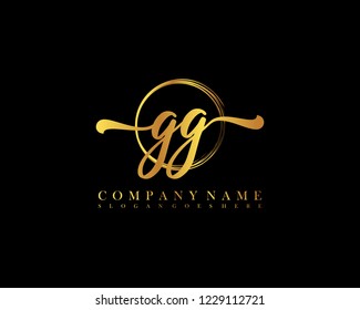 GG initial handwriting logo circle template vector