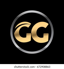 gg initial letter logo inside circle shape, gg inside o rounded lowercase logo gold silver