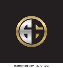GG initial letters circle elegant logo golden silver black background