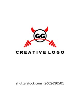 GG initial monogram for fitnes or gym logo with devil style design