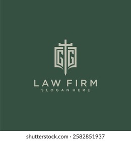 GG initial monogram for law firm with sword and shield logo image
