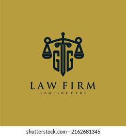 GG initial monogram for lawfirm logo with sword and scale