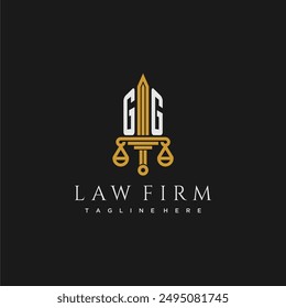 GG initial monogram for lawfirm logo with sword and scale
