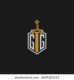 Monograma inicial do GG para imagem em estilo escudo e espada