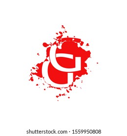 GG Letter Splatter logo.  Abstract Design concept blood splash  with hidden letter double G logo icon for initial, company identity and more brands.