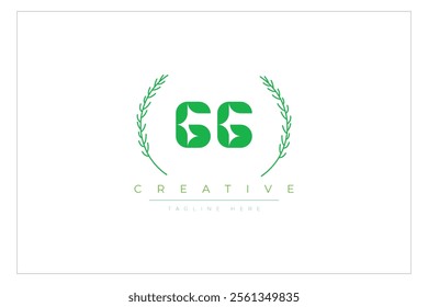 GG letters eco logo with leaf. Fresh nature and healthy leaf logo design.