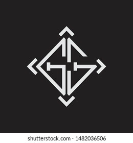 GG Logo Abstrac letter Monogram with Arrow in every side isolated on black background