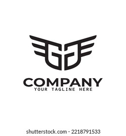 GG Logo-Monogramm-Emblem-Form mit Bänder-Design-Vorlage für Flügel