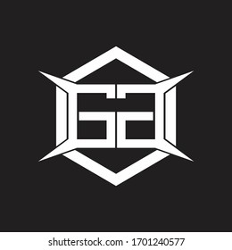 Monograma del logotipo GG con hexágono y plantilla de diseño de forma de cuatro ejes
