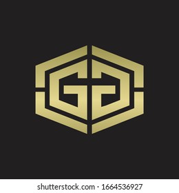GG Logo monogram with hexagon shape and piece line rounded design tamplate on gold colors