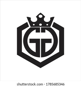 GG Logo monogram rounded by hexagon shape with crown design template on white background