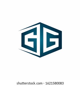 GG monogram logo with hexagon shape and negative space style ribbon design template