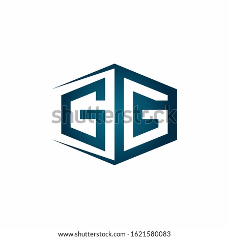 GG monogram logo with hexagon shape and negative space style ribbon design template