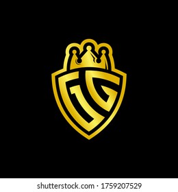 Logo de GG monograma con plantilla de diseño de estilo escudo y corona aislado en fondo negro