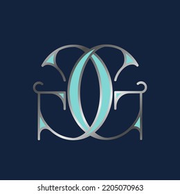 GG monogram logo.Letter g calligraphy icon.Intertwined alphabet initials isolated on dark background.Lettering sign. Silver decorative design, ornate style characters.Elegant, retro typography.